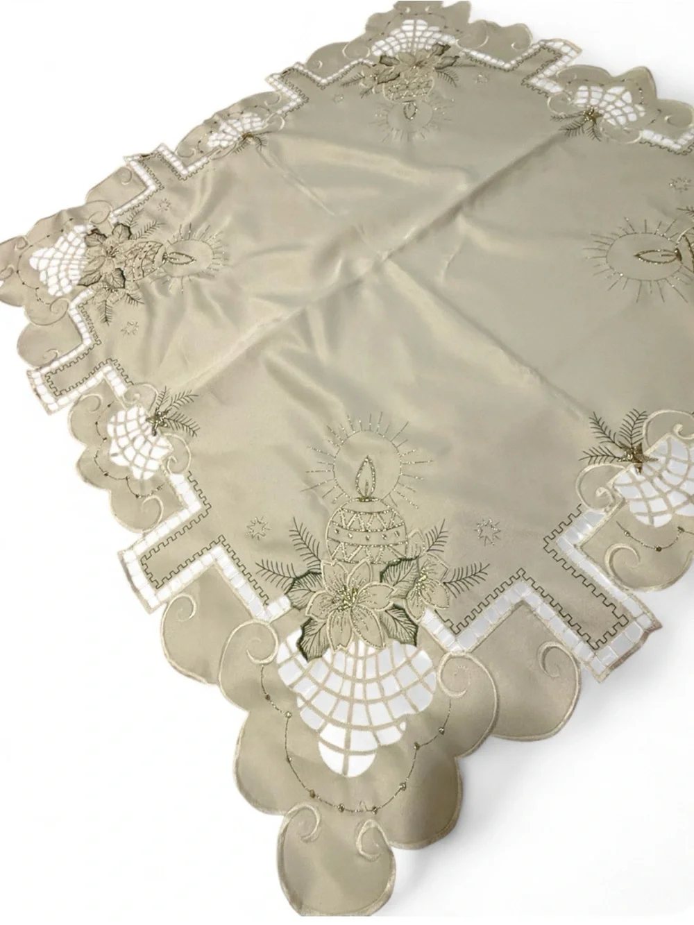 Embroideredw Beige Holiday Table Runner